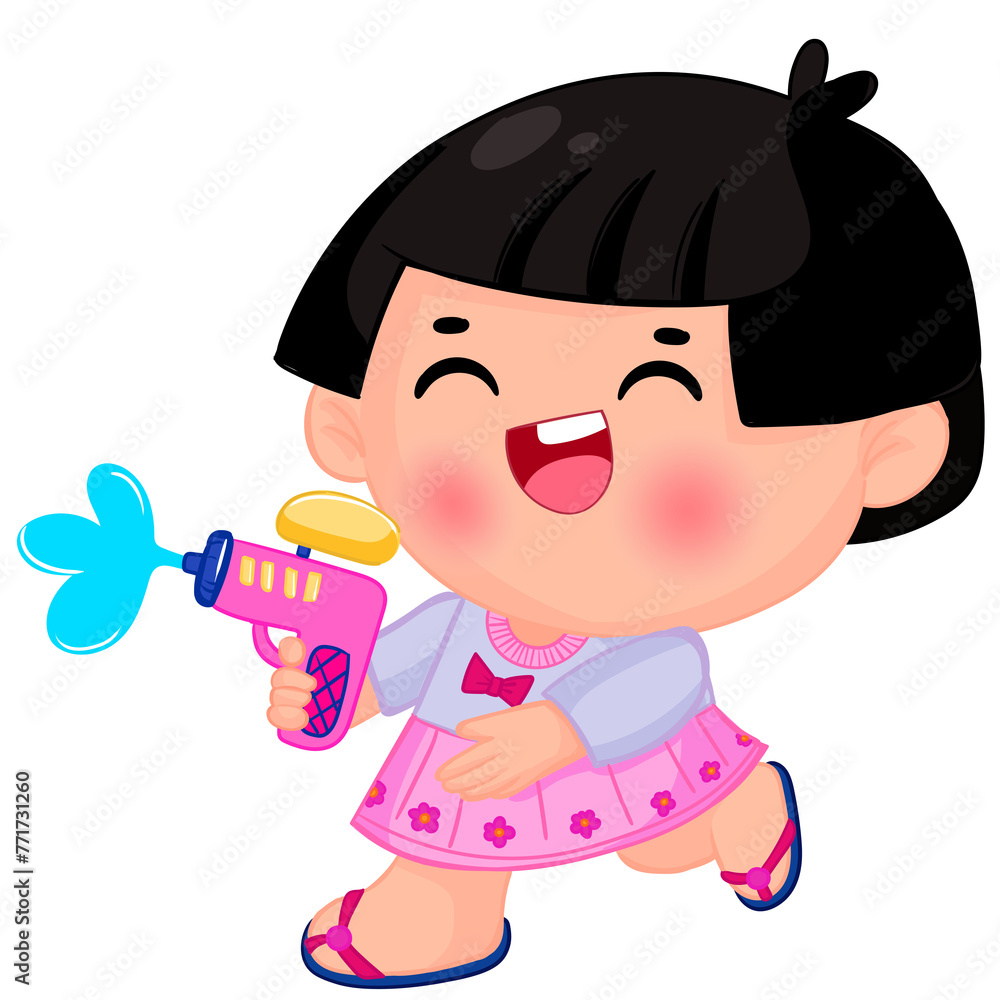 Cute little children playing with water gun on Songkran day Cute little children playing with water gun on Songkran day