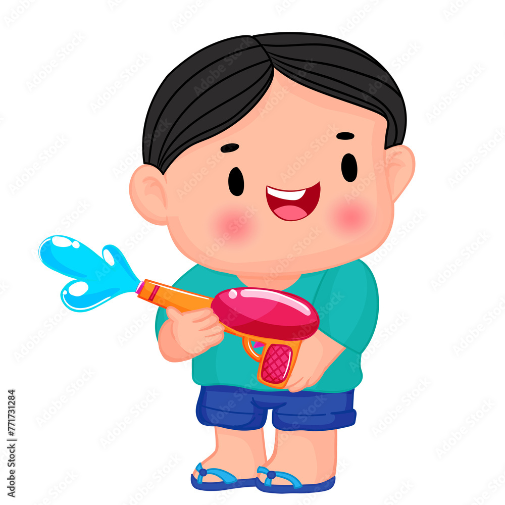 Cute little children playing with water gun on Songkran day Cute little children playing with water gun on Songkran day
