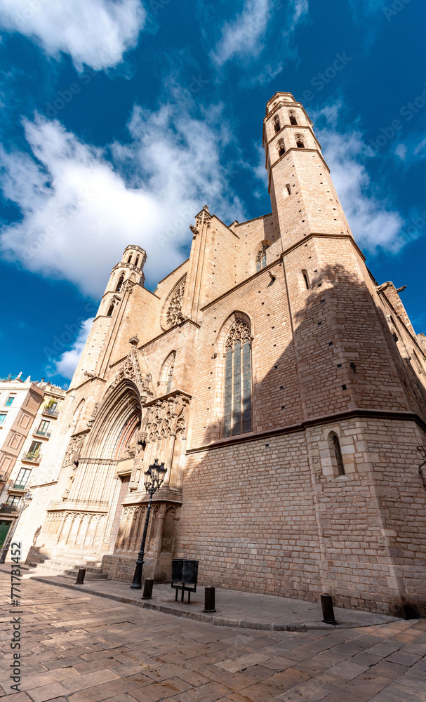 Santa Maria del Mar church in the Ribera district of Barcelona, Spain