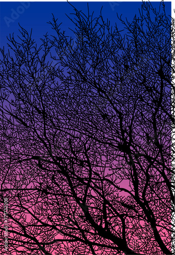arboles, vector, silueta, paisaje, arbol, florecer, ramas, hojas, bosque, ilustracion, arte, naturaleza, descanso, follaje, textura