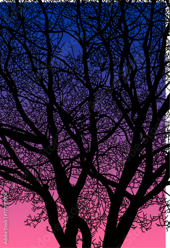 arboles, vector, silueta, paisaje, arbol, florecer, ramas, hojas, bosque, ilustracion, arte, naturaleza, descanso, follaje, textura