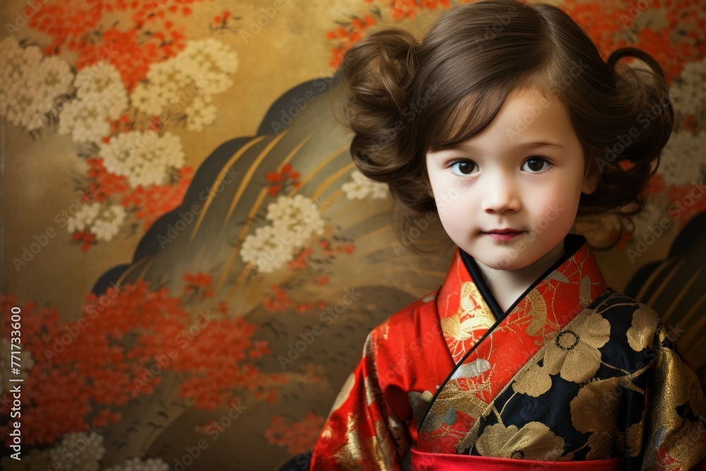 Charming Little cute girl japanese kimono. Dress style. Generate Ai Charming Little cute girl japanese kimono. Dress style. Generate Ai