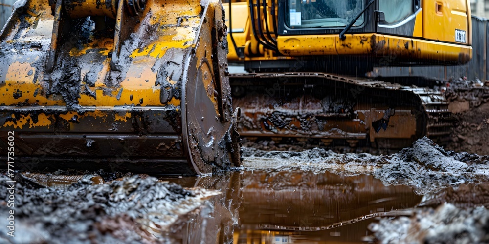 Hydraulic Hose Leak on Excavator at Construction Site Resulting in