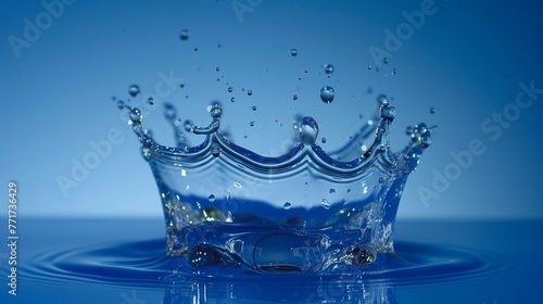  A close-up photograph of a water drop with a crown emblem beside it against a light-blue backdrop