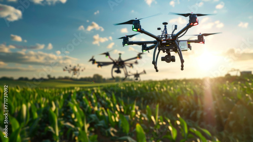 Drones operating on a farm on a sunny day.  © Mahammad