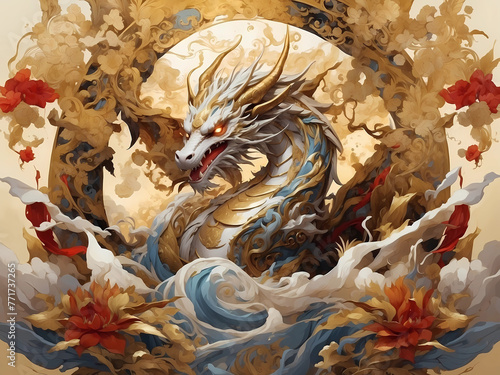 Beautiful ancient mythical dragon art background