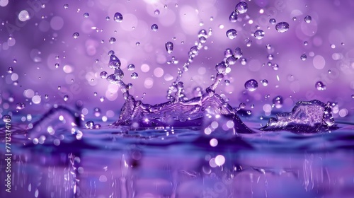  Close-up photo of water droplet on purple background, boat in focus