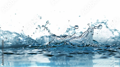  Close-up shot of water splashing against a still body of water with a clear blue sky overhead