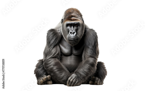 A majestic gorilla sits peacefully on the ground  legs crossed  in a meditative pose