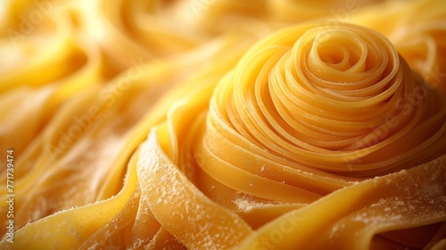  A macro shot of a spiral-topped pasta dish