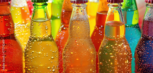 assorted sparkling soda bottles with refreshing bubbles and vivid colors
