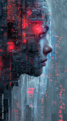 Womans Face With Futuristic City Background