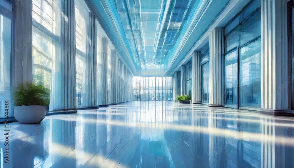 Ethereal Elegance: Spacious Office Hallway in Light Blue Ethereal Elegance: Spacious Office Hallway in Light Blue