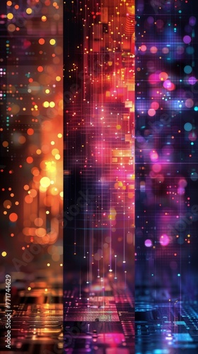 Computer Circuit Board With Red and Blue Lights