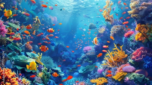 Vibrant Underwater Seascape With Coral Reef and Tropical Fish © Prostock-studio