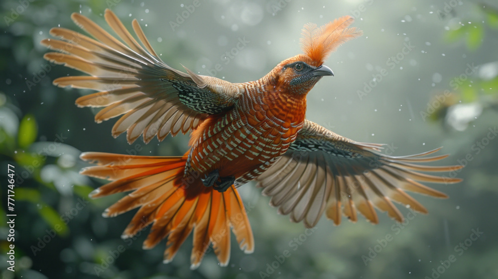 Fototapeta premium A bird resembling a long tailed pheasant, with long whisker,generative ai