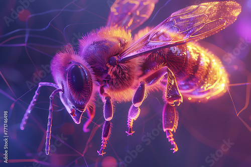 A stunning wireframe-based visualization featuring a glowing translucent background with the silhouette of a bee, perfect for futuristic and nature-themed designs