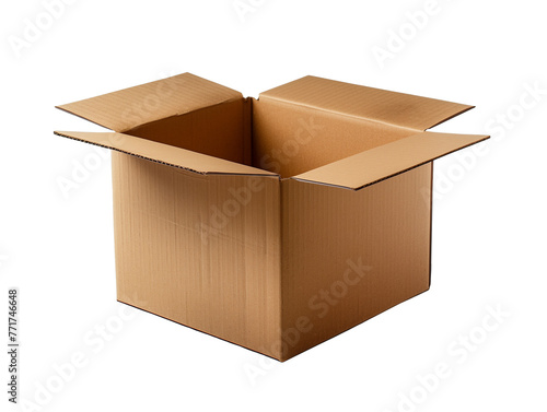 Empty open cardboard box mockup, png file of isolated cutout object on transparent background © Michael