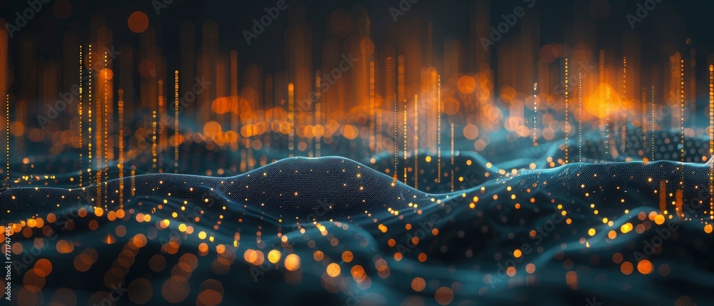 Neon Waves. Abstract Visualization of Data and Technology in Graph Form - obrazy, fototapety, plakaty 