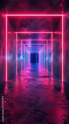 Neon-Lit Long Hallway