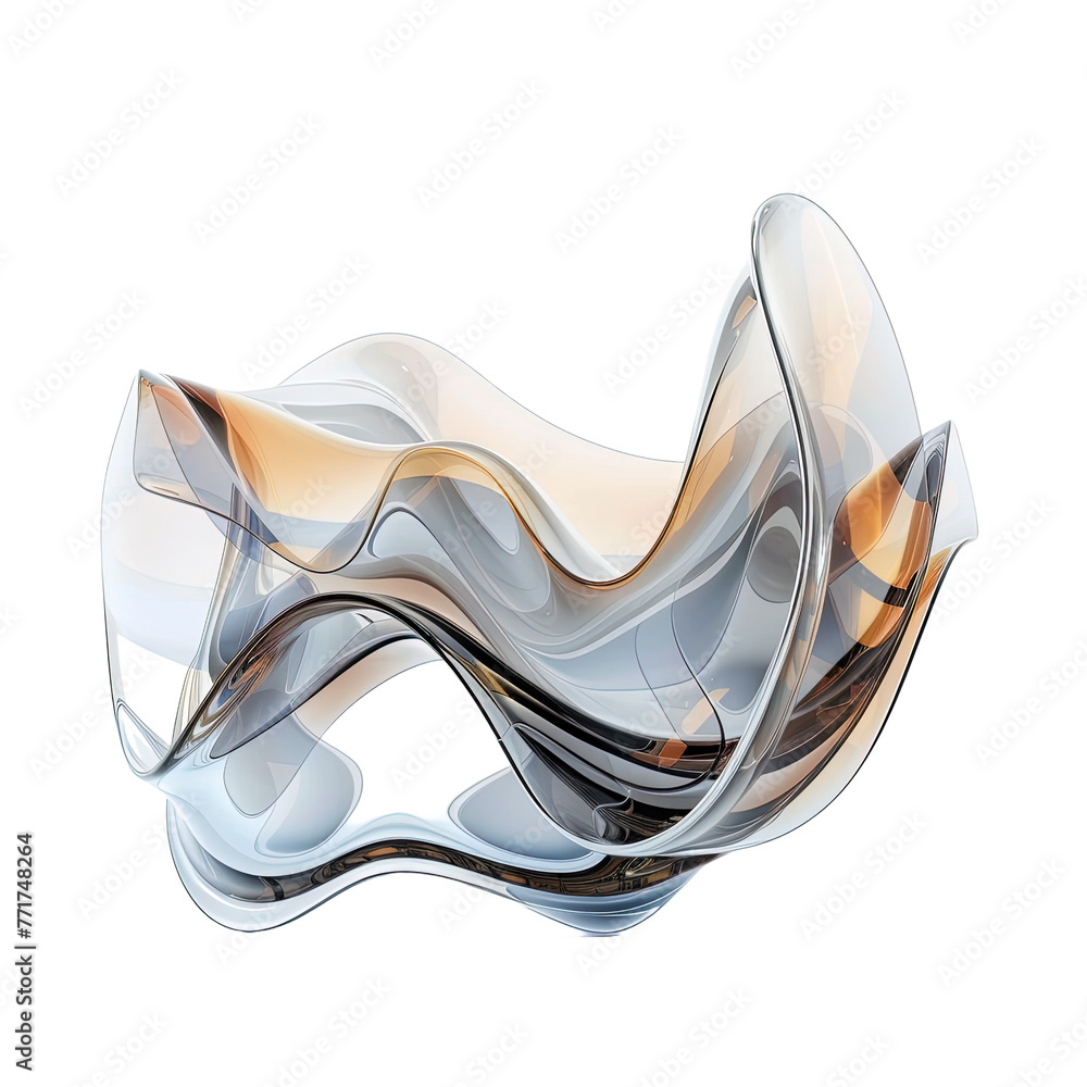 3d glass of abstract shape in the form of a wave on transparent or white background