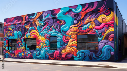 Experience the vibrancy of a psychedelic street art mural in the heart of the city.