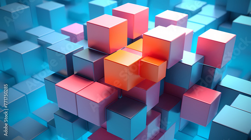 3D rendering abstract cubic blocks