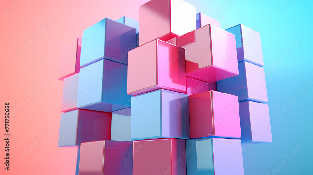 3D rendering abstract cubic blocks 3D rendering abstract cubic blocks