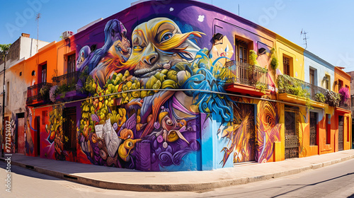 Embark on a visual journey through the streets adorned with a stunning display of vibrant street art murals.