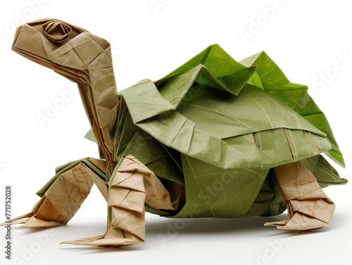 Origami Paper Turtle with Wooden Shell