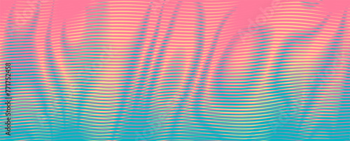 Neon colorful geometric abstract banner with waves stripes. Holographic crazy background for wall art, wallpaper, textile, fabrics, wall panel, textile, cover, poster, interior decor. 