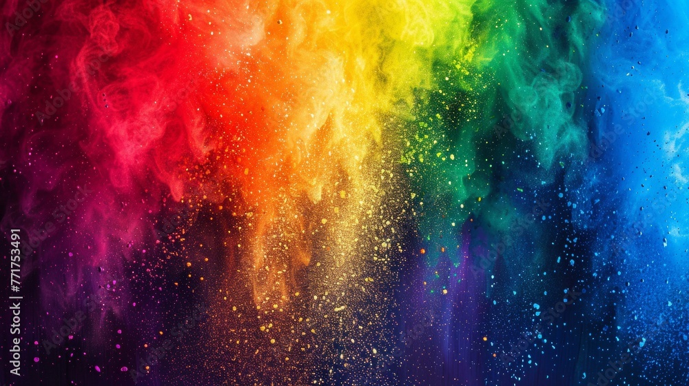 Background with rainbow powder. Vibrant colored powder against a dark backdrop, resembling a closeup rainbow. Generative AI