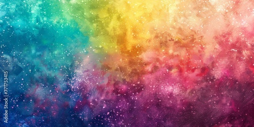Background with rainbow powder. A vibrant background with a rainbow of colors and a galaxy in the sky. Generative AI