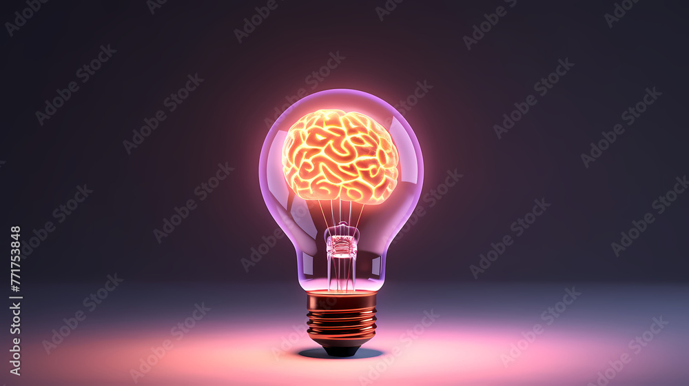 Brain inside light bulb, creative idea concept Brain inside light bulb, creative idea concept