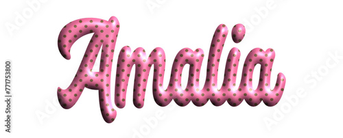 Amalia - pink color with dots, fabric style -name - three-dimensional effect tubular writing - Vector graphics - Word for greetings, banners, card, prints, cricut, silhouette, sublimation