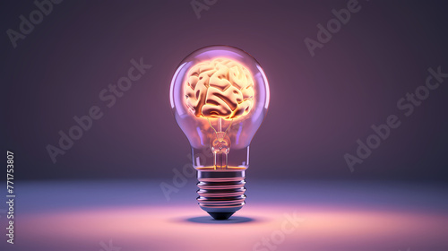 Brain inside light bulb, creative idea concept