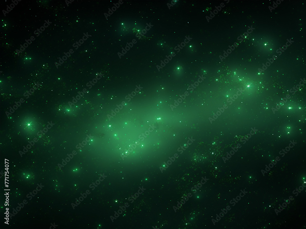 Enigmatic galaxies green amid the cosmic expanse. AI Generation.