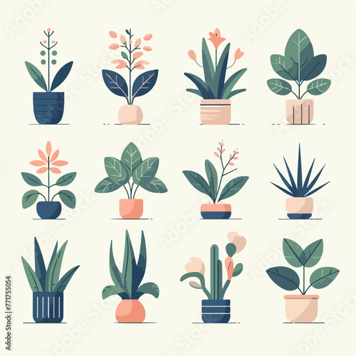 Vector set of plants with a simple and minimalist flat design style