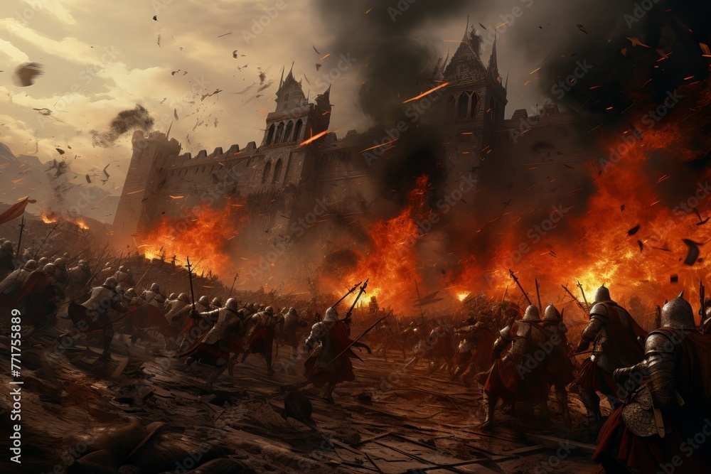Formidable Medieval war castle. Gate battle. Generate Ai Formidable Medieval war castle. Gate battle. Generate Ai