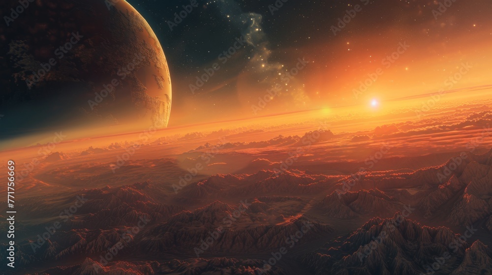 Distant Planet With Mysterious Landscapes in Space
