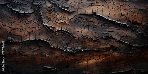 background,texture of a burnt tree with dark brown bark,with black scorch marks,covered with a network of cracks,graphic and web design concept