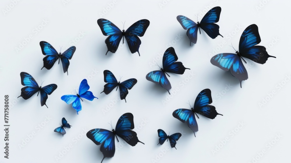 Fototapeta premium Blue Butterflies on White Background