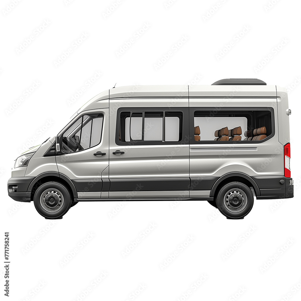 Delivery van side view isolated. Side view of a modern short-base minibus on Transparent png, Ai generated