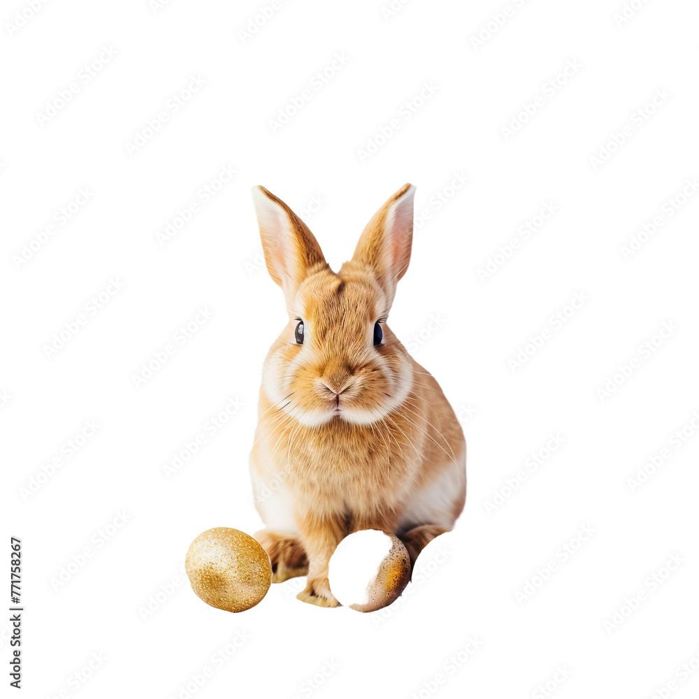 Fototapeta premium Easter bunny and eggs in minimalist on transparent or white background