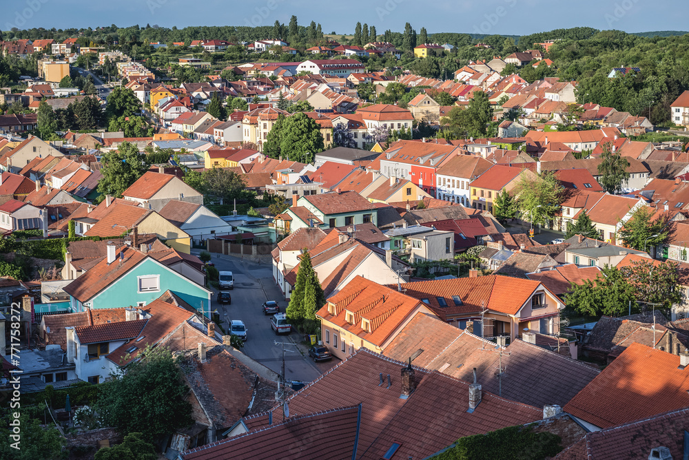 Aerial view with houses in Mikulov town, Czech Republic