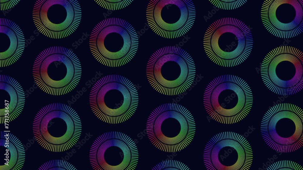 Vibrant circles on a black background form a captivating pattern, with each bright color overlapping one another in a circular arrangement Vibrant circles on a black background form a captivating pattern, with each bright color overlapping one another in a circular arrangement