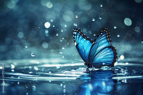 Blue Magic butterfly over water