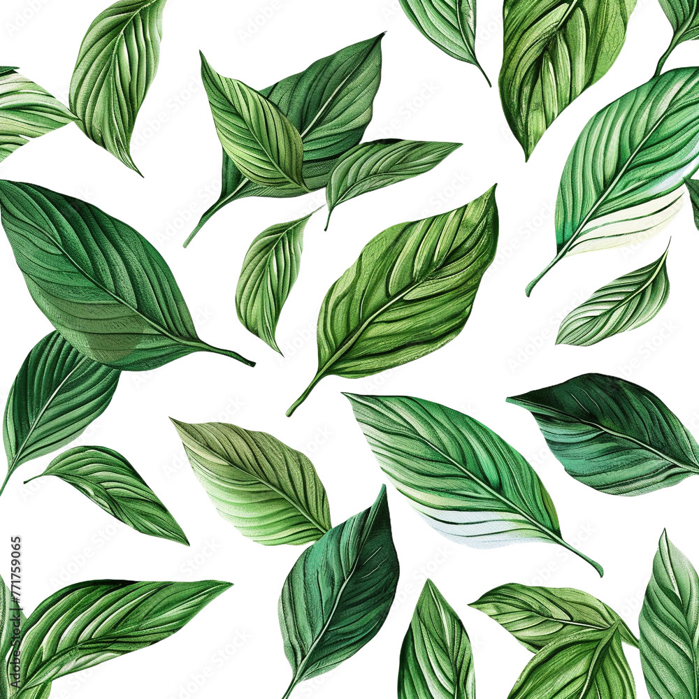 Refined Green Leaf Repeat on transparent or white background
