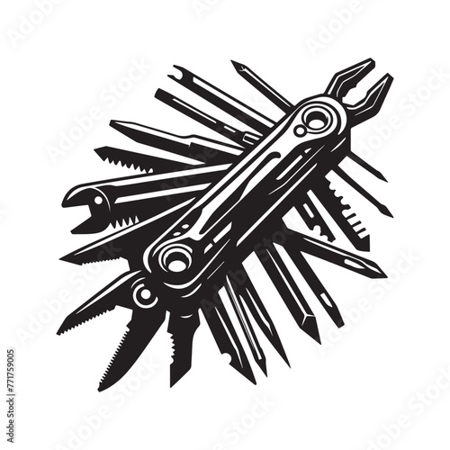Vintage Tool Silhouette, Classic Black and White Toolscape, Black and White Toolscape, versatile multitool silhouettes, versatile multitool silhouettes PNG