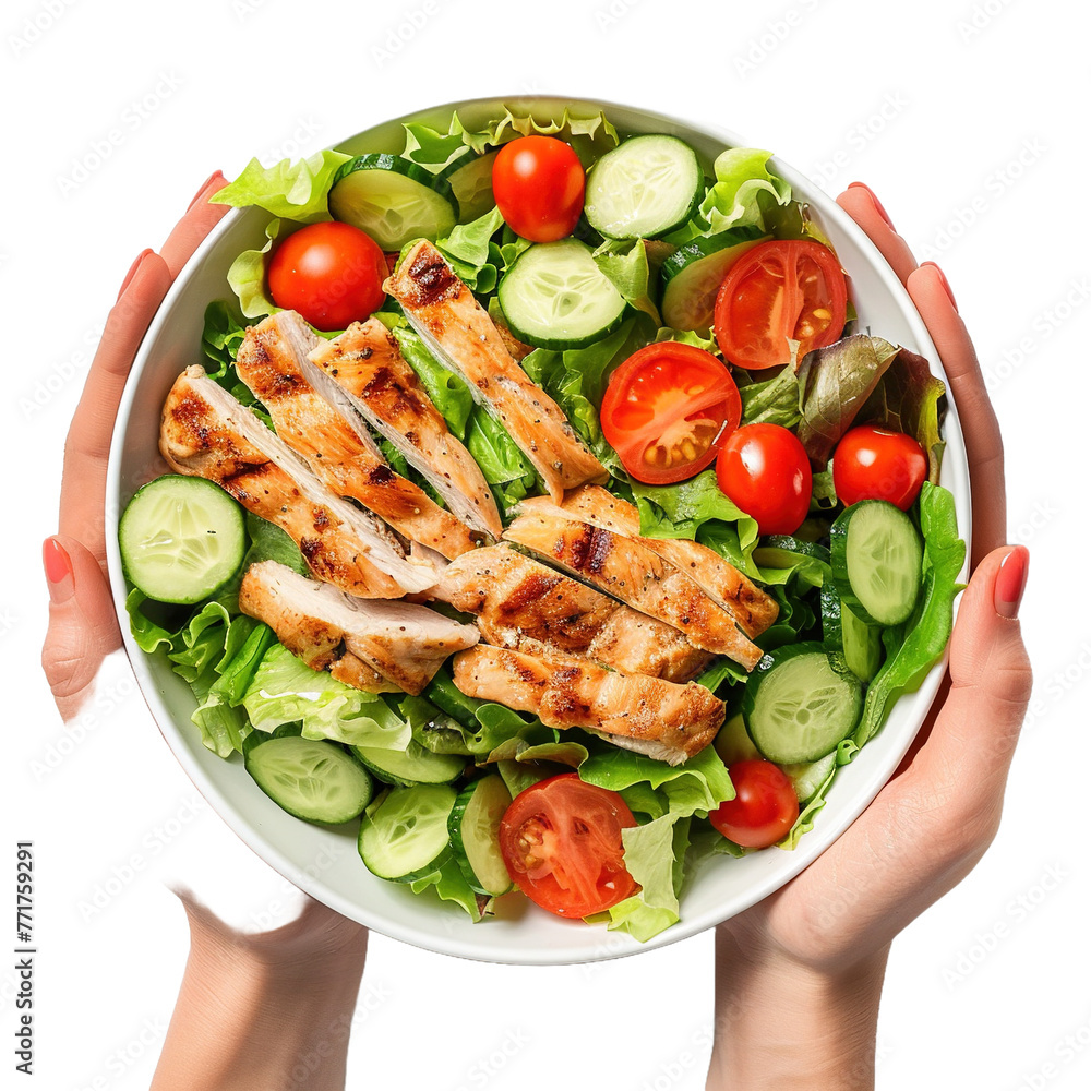 Two hands holding a bowl with a fresh and healthy on transparent or white background Two hands holding a bowl with a fresh and healthy on transparent or white background